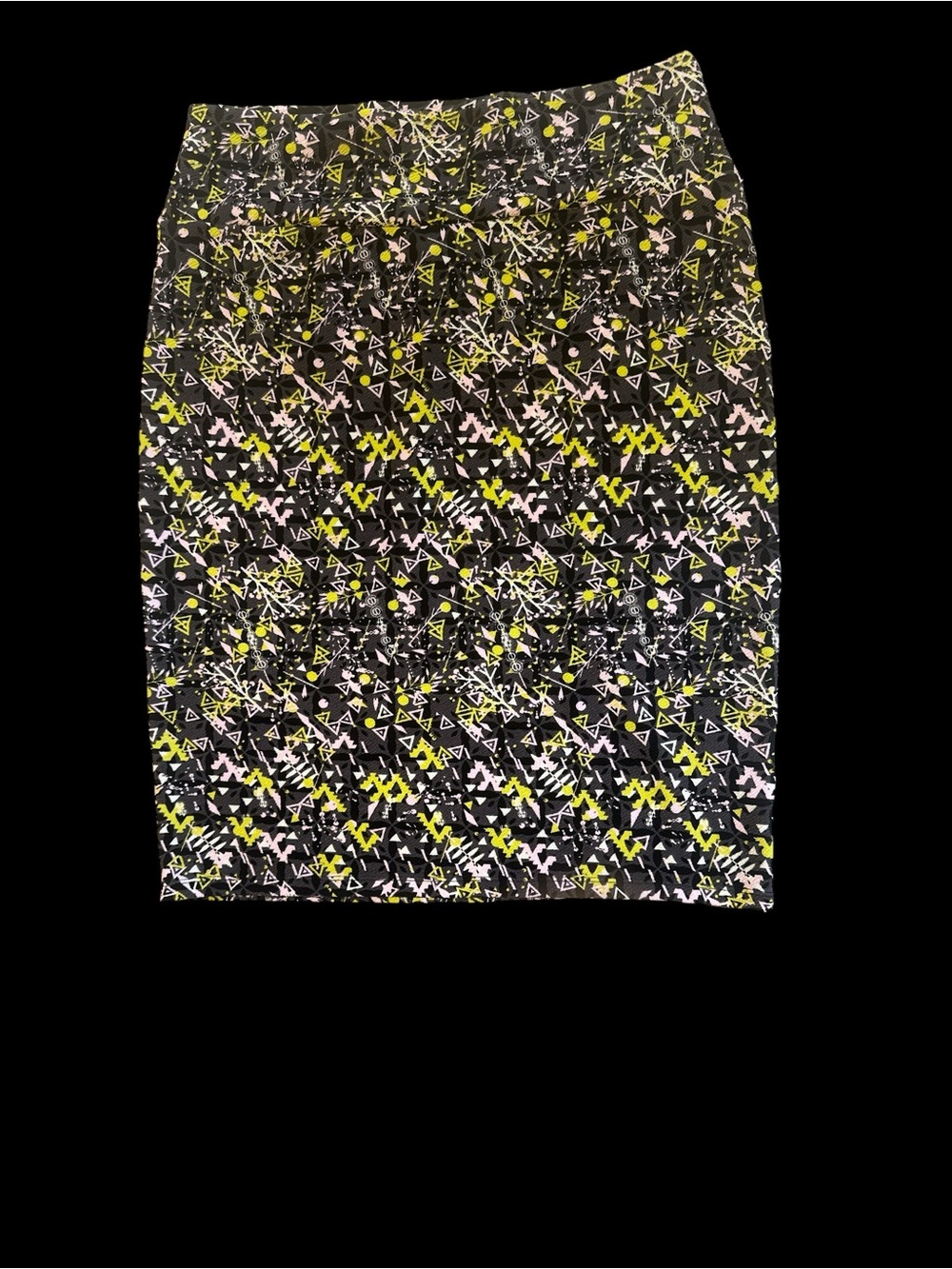 LuLaRoe Black Pencil Skirt with Yellow and Light Pink Geometric Print